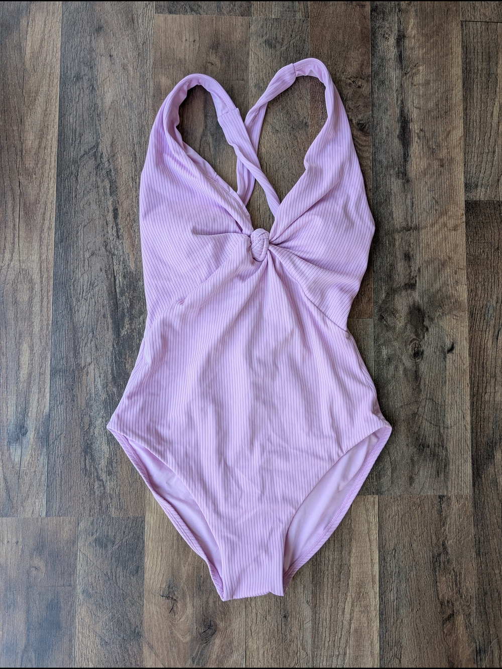 Twist-Knot Ribbed One-Piece Swimsuit in Soft Lilac